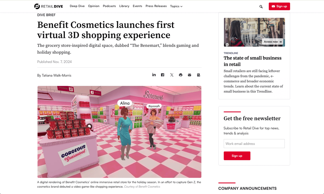 Content - Retail Dive on Benefit Cosmetics